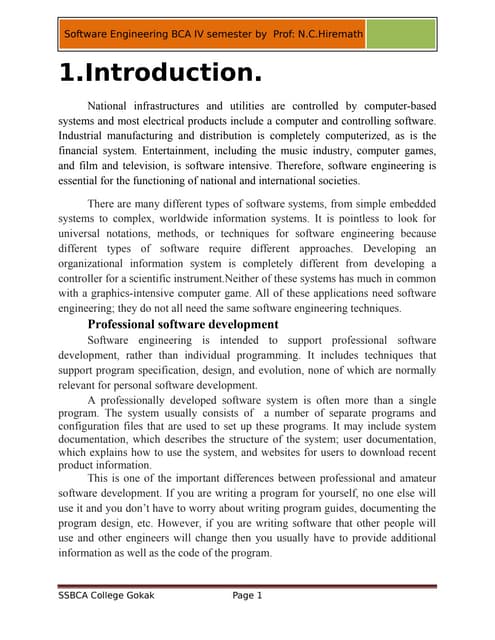 Software engineering for IV sem BCA ,RCU Belgavi.Syllabus