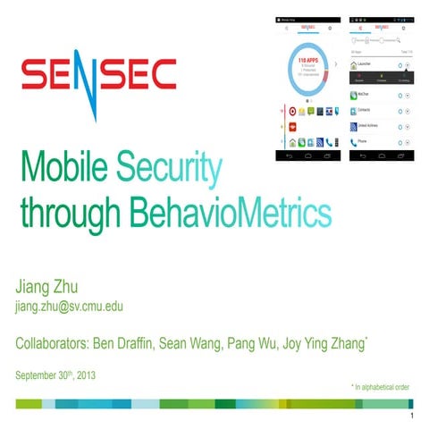 Guest Lecture: SenSec - Mobile Security through BehavioMetrics 