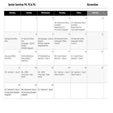 Senior Semar Calendar 2011 Semester 1