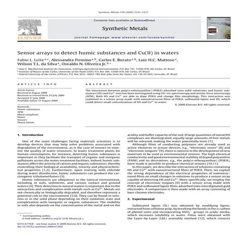 Sensor arrays to detect humic substances and cu(ii) in waters