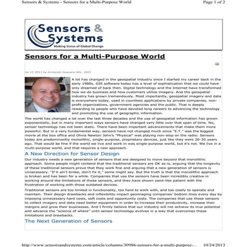 Sensors for a multi purpose world - armando guevara - sensors and systems