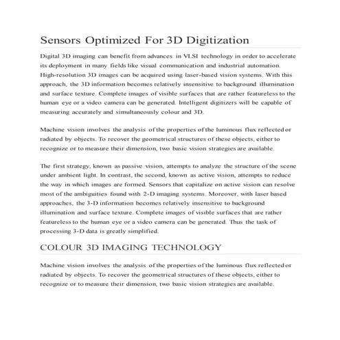Sensors optimized for 3 d digitization