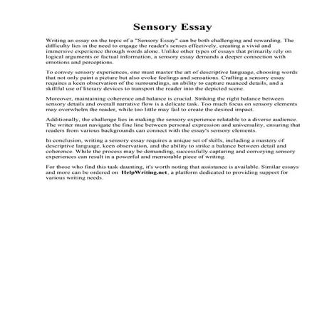 Sensory Essay. Sensory Writing Assignment - Prompts and Examples by Relentles...