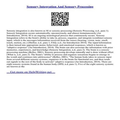 Sensory Integration And Sensory Processing | PDF