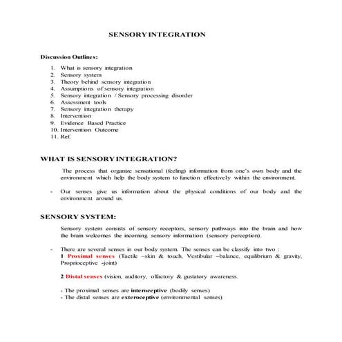 Ayre's Sensory integration  and Sensory stimulating techniques