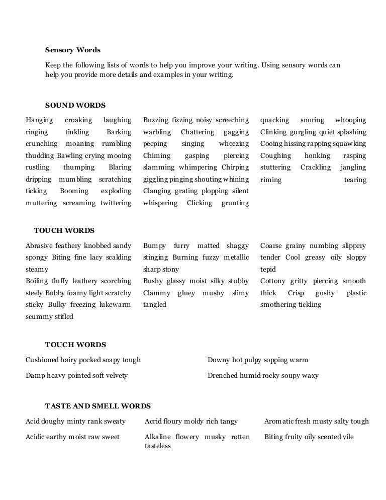 Sensory words