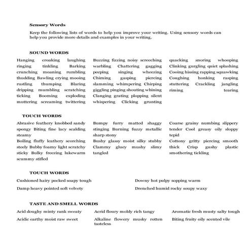 Sensory words