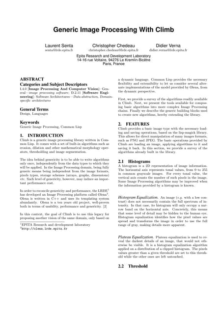 Generic Image Processing With Climb – 5th ELS