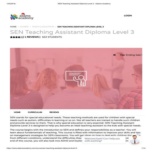 SEN Teaching Assistant Diploma Level 3 - AdamsAcademy