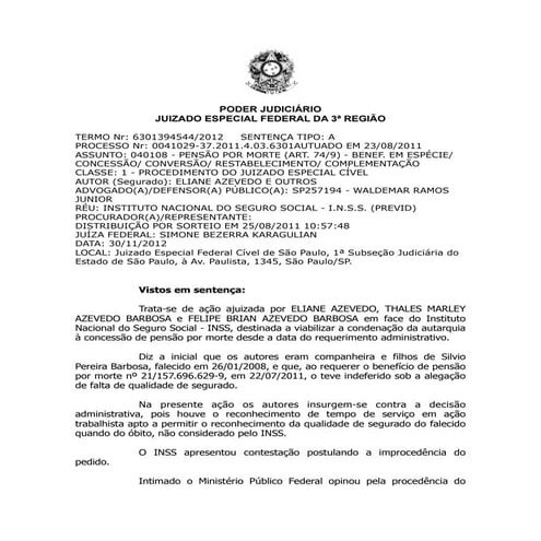 Sentença   Eliane Azevedo - Depoimento