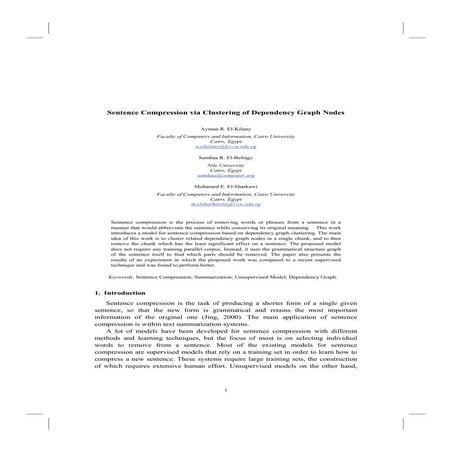Sentence compression via clustering of dependency graph nodes - NLP-KE 2012
