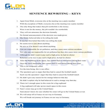 Sentence rewriting keys