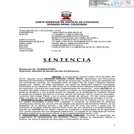 Sentencia Arlette Contreras TENTATIVA DE FEMINICIDIO | PDF