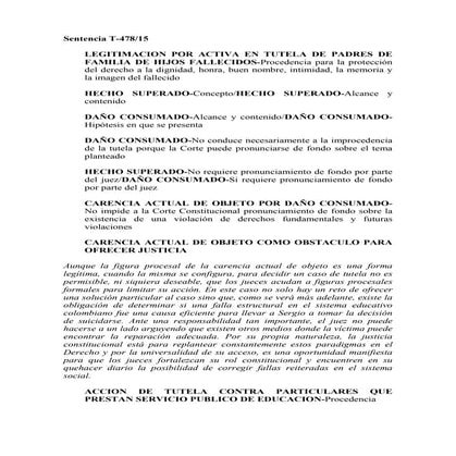Sentencia de la Corte Constitucional de Colombia T-478/15 | PDF