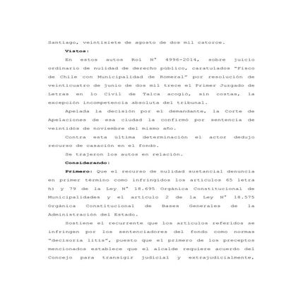Sentencia Corte Suprema Municipalidad de Romeral con C.D.E Caso IPREV 