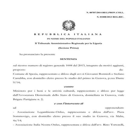 Sentenza tar 19 5-014 su progetto piazza verdi