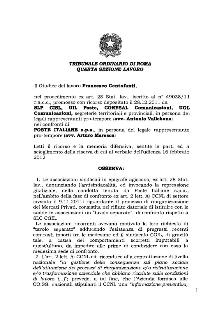 Sentenza tribunale di roma art 28 Sentenza tribunale di roma art 28