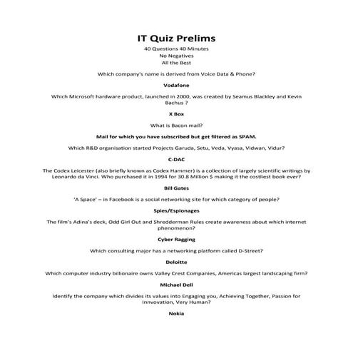 Sentia 2012 IT Quiz Prelims