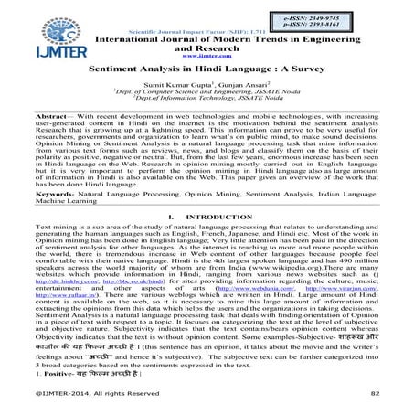 Sentiment Analysis in Hindi Language : A Survey