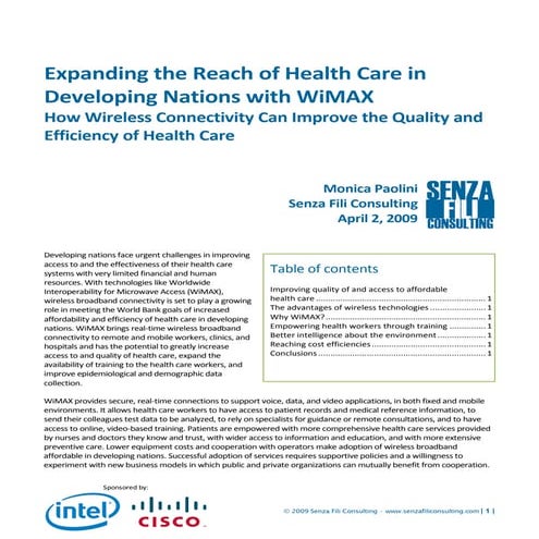 Health Care Emerging WiMax  (Senza Consulting)