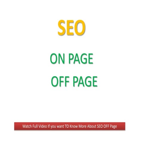 SEO ON Page AND OFF PAGE FOR BEGINNER AND EXPERT