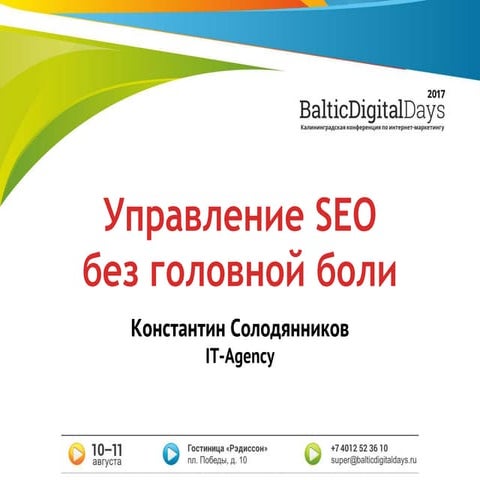 Константин Солодянников. Управление Seo без головной боли