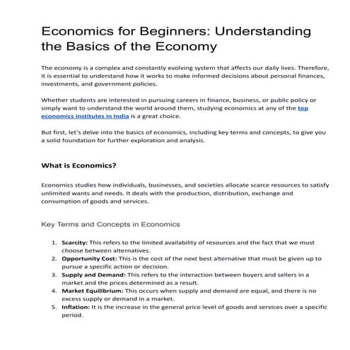 Economics for Beginners: Understanding the Basics of the Economy