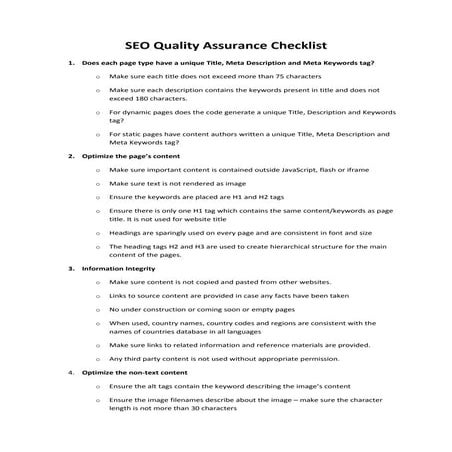 SEO Quality Assurance Checklist