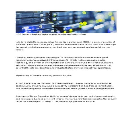 NOC Security Services: Safeguarding Your Network with HEX64 | PDF