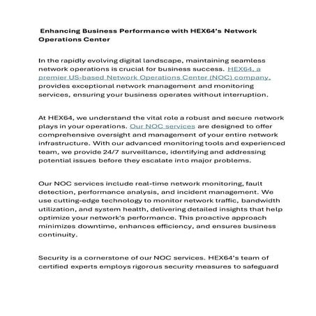 Enhancing Business Performance with HEX64’s Network Operations Center | PDF