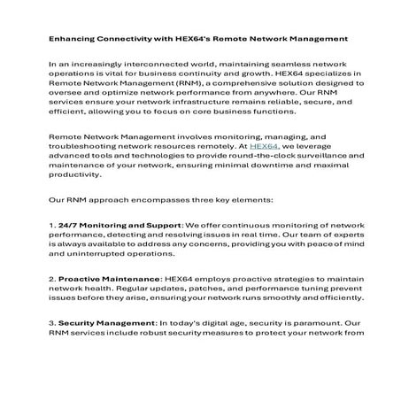 Enhancing Connectivity with HEX64's Remote Network Management | PDF