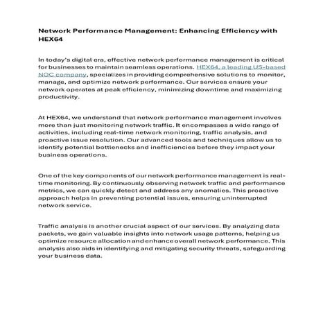 Network Performance Management: Enhancing Efficiency with HEX64 | PDF