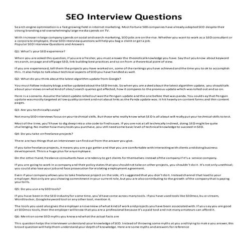 SEO Interview Questions and Answers  -Adesh Saxena