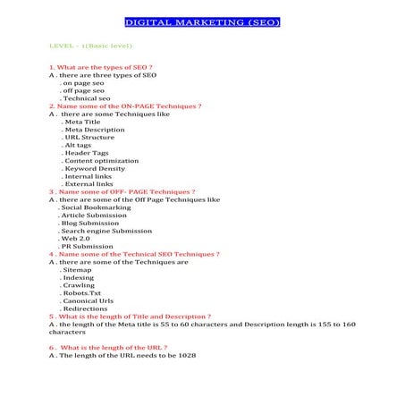 SEO INTERVIEW QUESTIONS AND ALL DIGITAL MARKETING