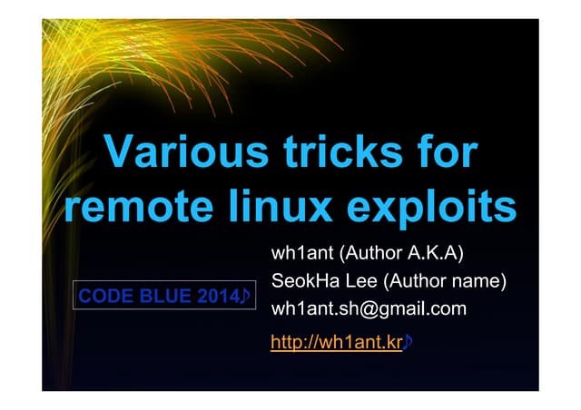 various tricks for remote linux exploits　 by Seok-Ha Lee (wh1ant)