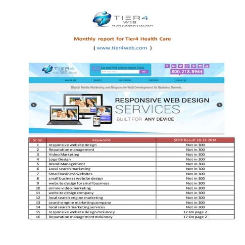 Seo monthly report tier4web