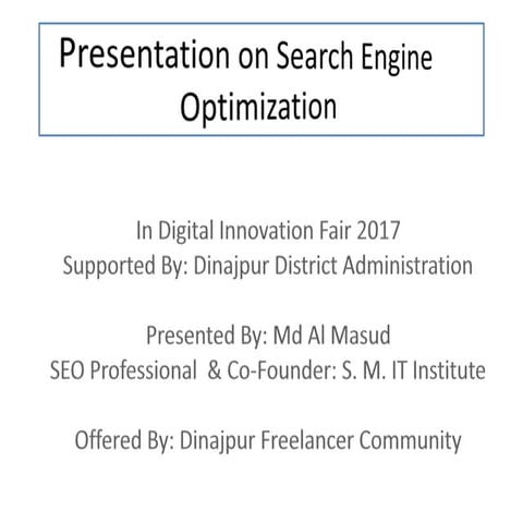 Seo presentation for dfc stall in digital innovation fair 2107