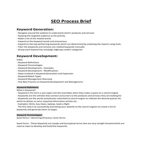 SEO Process Brief