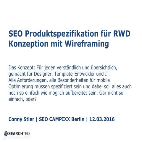 SEO Produktspezifikation für RWD