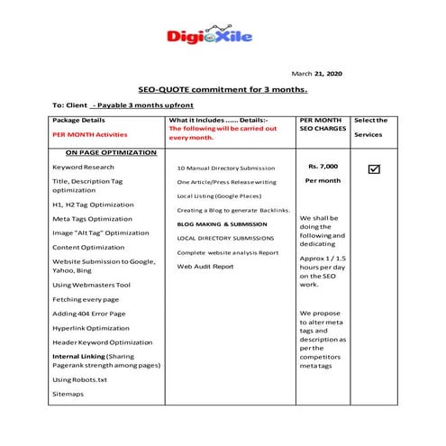 Seo quotation pricing