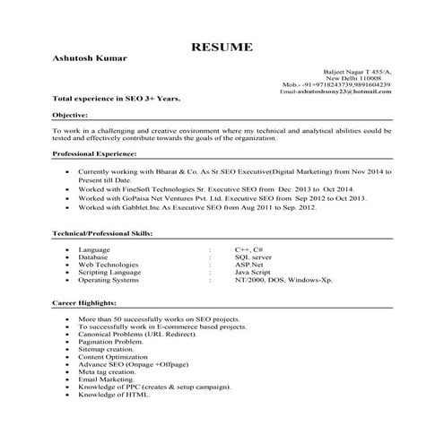 Seo resume( Digital Marketing) 