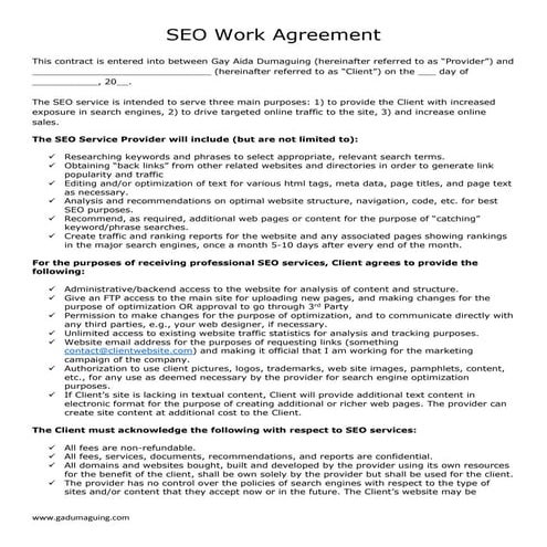 Sample Freelance SEO Work Agreement