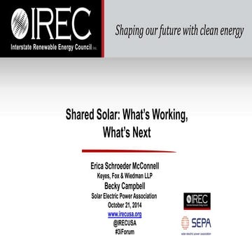 Shared Solar: What's Working & What's Next (IREC & SEPA)