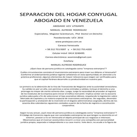 Separacion del hogar conyugal abogado en venezuela