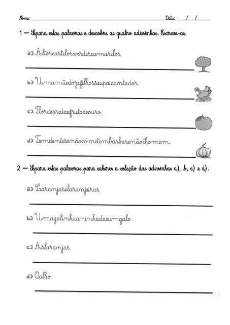 Separar palavras e formar frases. | PDF