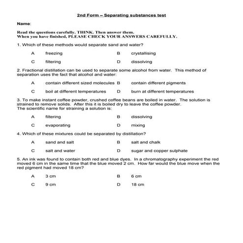 Separating substances test | DOC