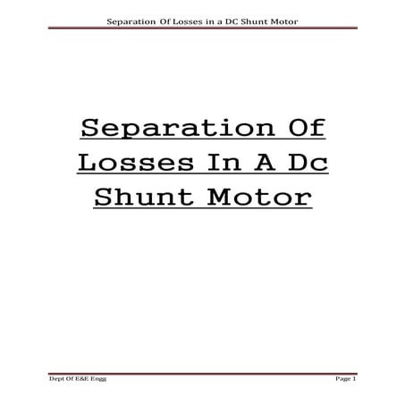 Separation of losses in a dc shunt motor