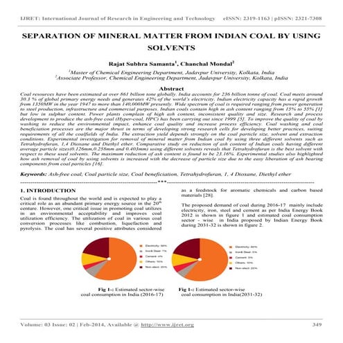 Separation of mineral matter from indian coal by using solvents | PDF