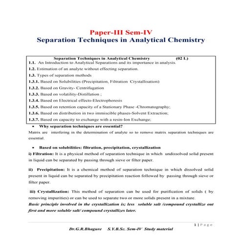 Separation techniques in analytical chemistry