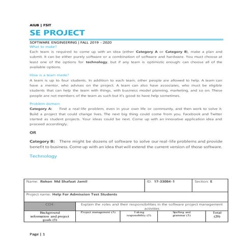 Software Engineering Project Report. Help for Admission Test Students (HATS).